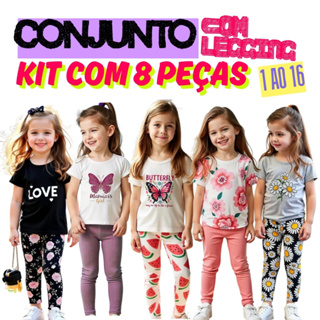 Kit 8 Peças Conjunto Infantil Menina Feminino Juvenil Verão Moda 4 Legging 4 Camiseta Regata 1 ao 16 em Oferta na Shopee