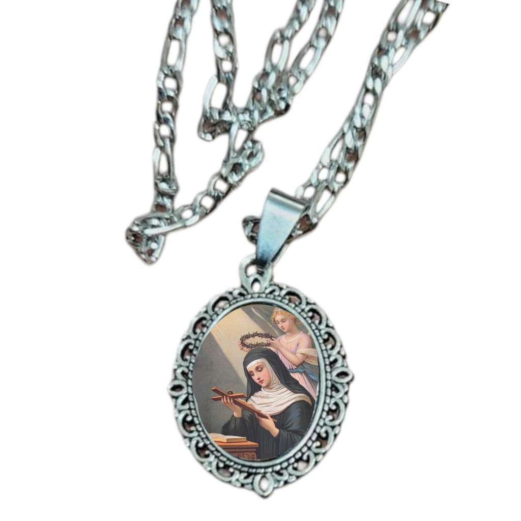 colar medalha relicário nossa senhora santa rita de cassia semijoia aço inox moeda antiga - opção sem corrente