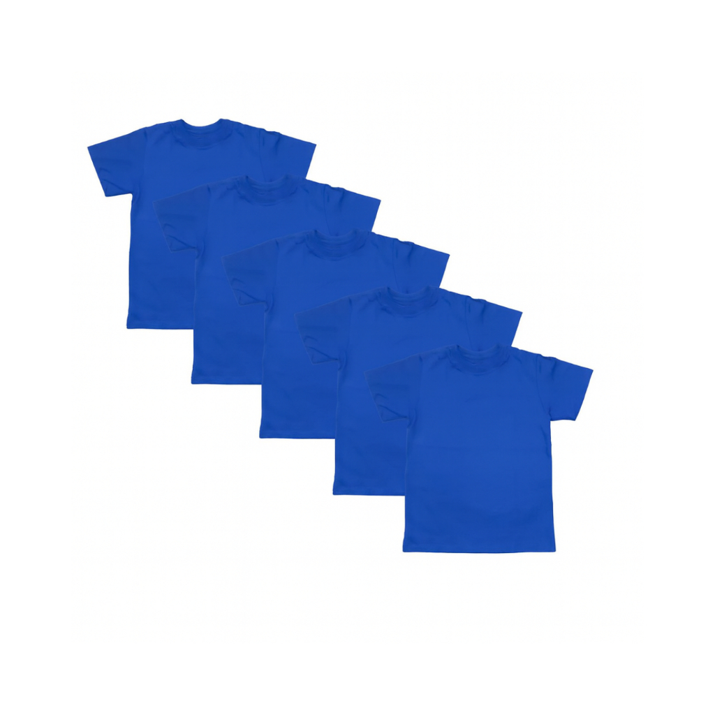 Kit 5 Camisetas Infantis Azul Royal 100% Algodão – 4 a 12 Anos
