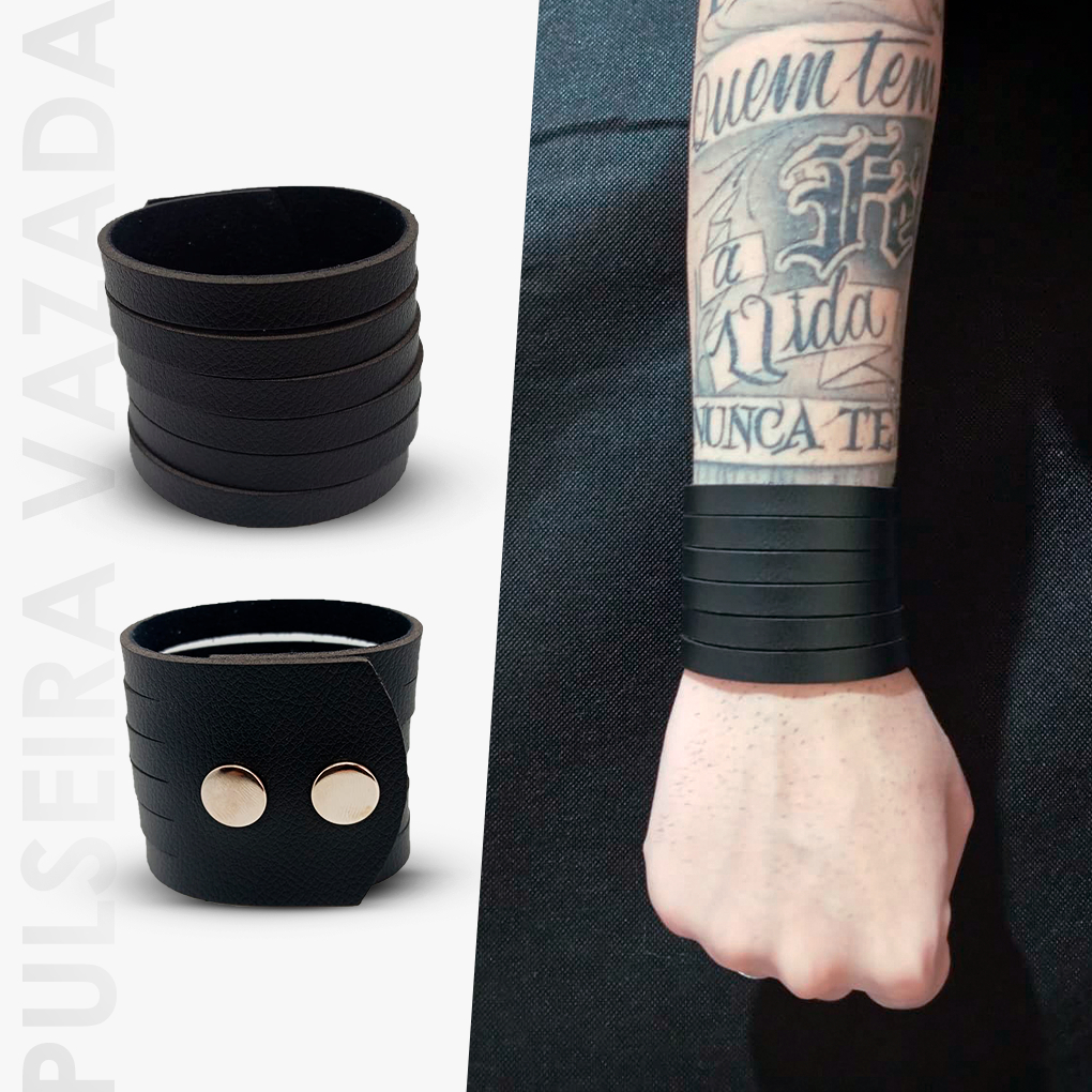 Pulseira Bracelete Rock Pulse De Couro Vazado Unissex - Estilo Punk Rock