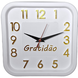 Relógio de Parede Branco  com Dourado Sigma Quadrado Gratidão 24 cm Silencioso Decoração Sala Cozinha Escritório em Oferta na Shopee