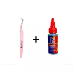 Conjunto Pinça Extensão De Cílios + Super Cola Salon Pro 30ml Para Alongamento