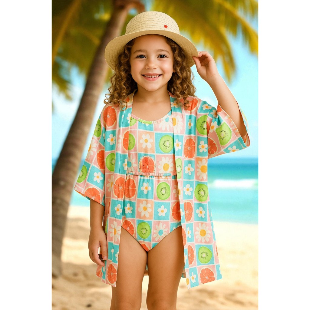 Maiô Kimono Moda Praia Infantil Menina Mini Diva Modelo Verão Piscina Foto Roupa De Banho Look Foto
