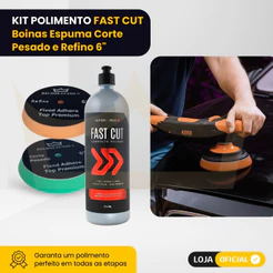 Kit Polimento Fast Cut + Boinas Espuma 6” Corte Pesado Refino