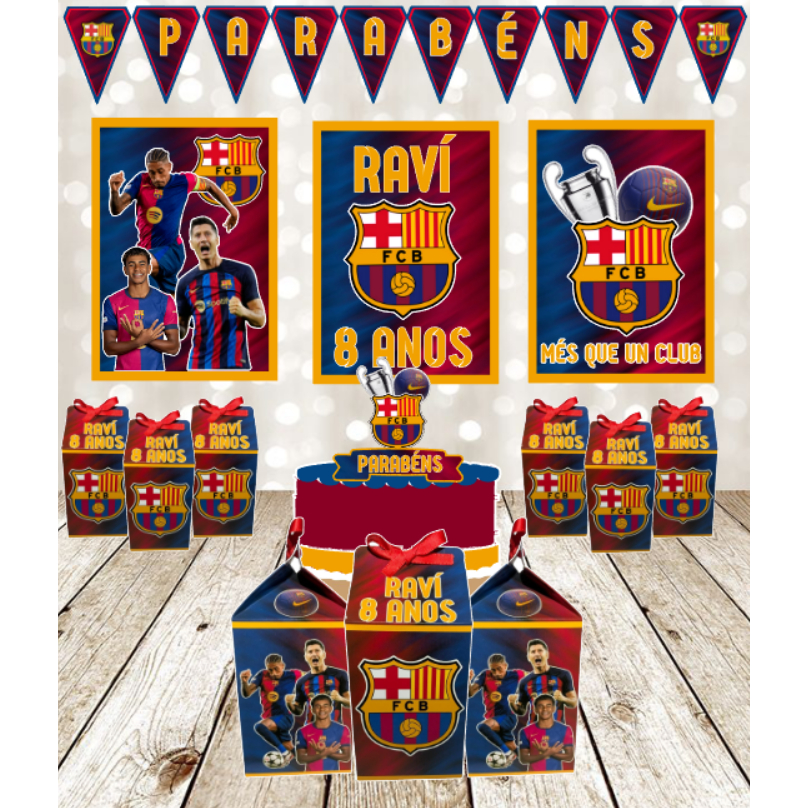 🎉 Kit Festa  BARCELONA– Painéis + Caixas Milk Personalizadas + topo de bolo+BANDEIROLA- SÓ UM BOLINHO-FUTEBOL🎉 em Oferta na Shopee