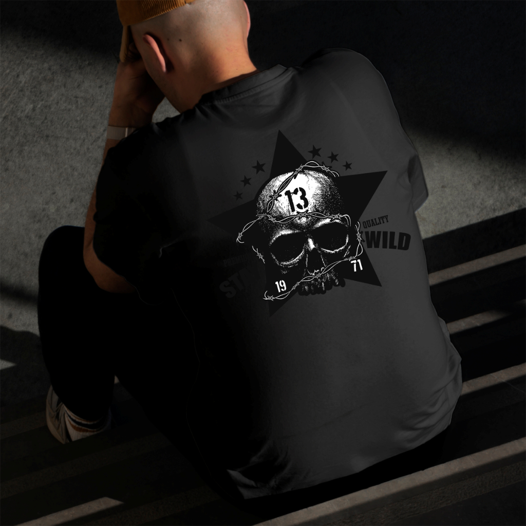 Camiseta Masculina Estampada Caveira Estrela 100% Algodão Estilo Conforto Diário Do Tamanho P ao GG