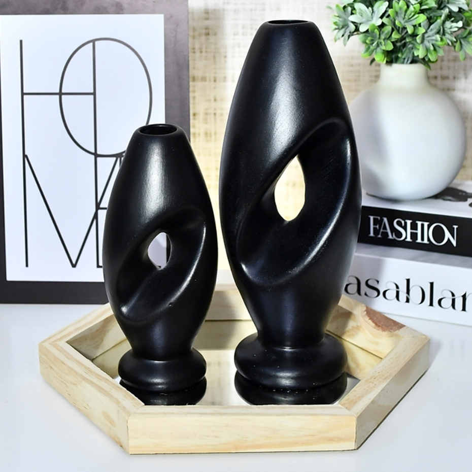Kit Dupla + Bandeja Decorativo Ceramica Enfeite Jarro Centro Mesa rack sala moderno objeto decoração