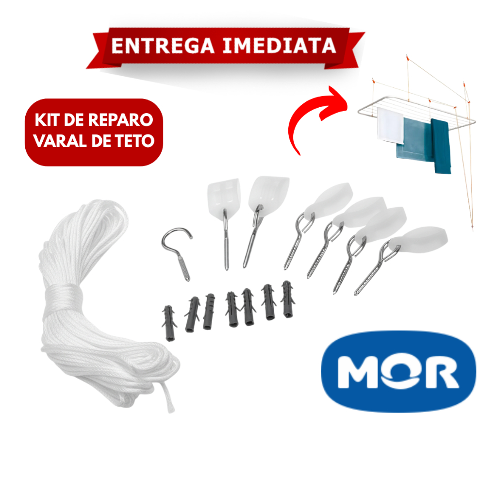 Kit Reparo Varal De Teto Reposição Completo Cordas Ganchos