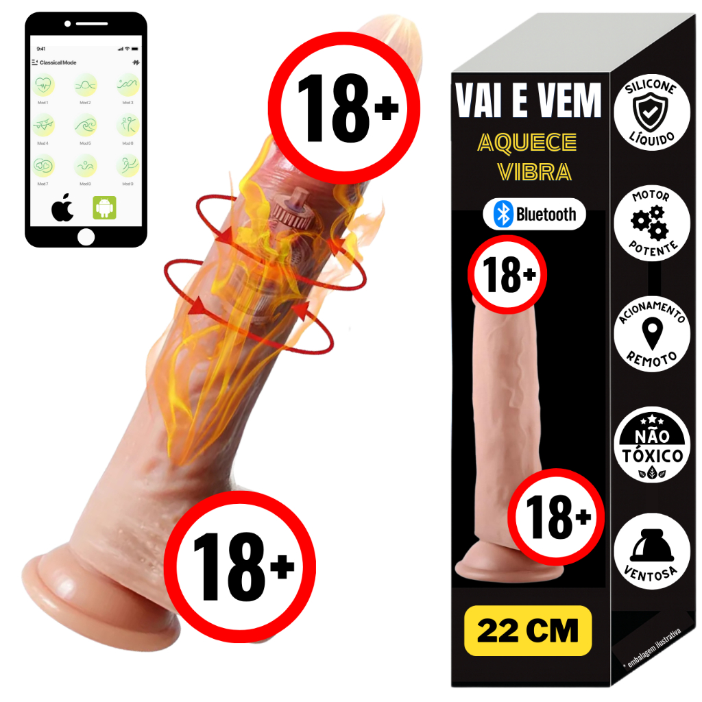 Penis 21 Cm Vai E Vem Automático Consolo Realista Aquece Vibrador Silicone Líquido