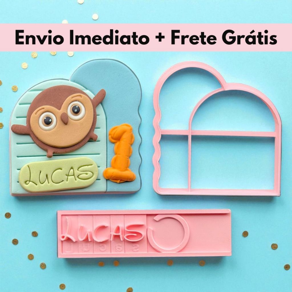 Kit Cortador Moldura e Marcador Alfabeto Mundo Mágico com Números e Régua para Doces Personalizados