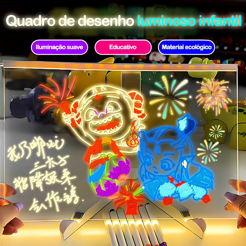 Prancheta de desenho infantil apagável, brinquedos artesanais luminosos, quadro negro, conjunto educacional infantil