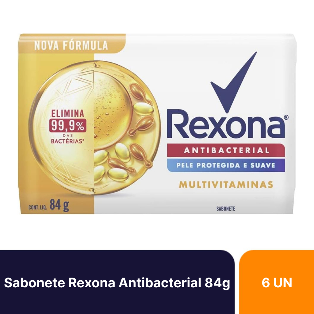 Kit 6un Sabonetes Em Barra Rexona Antibacterial Multivitaminas 84g