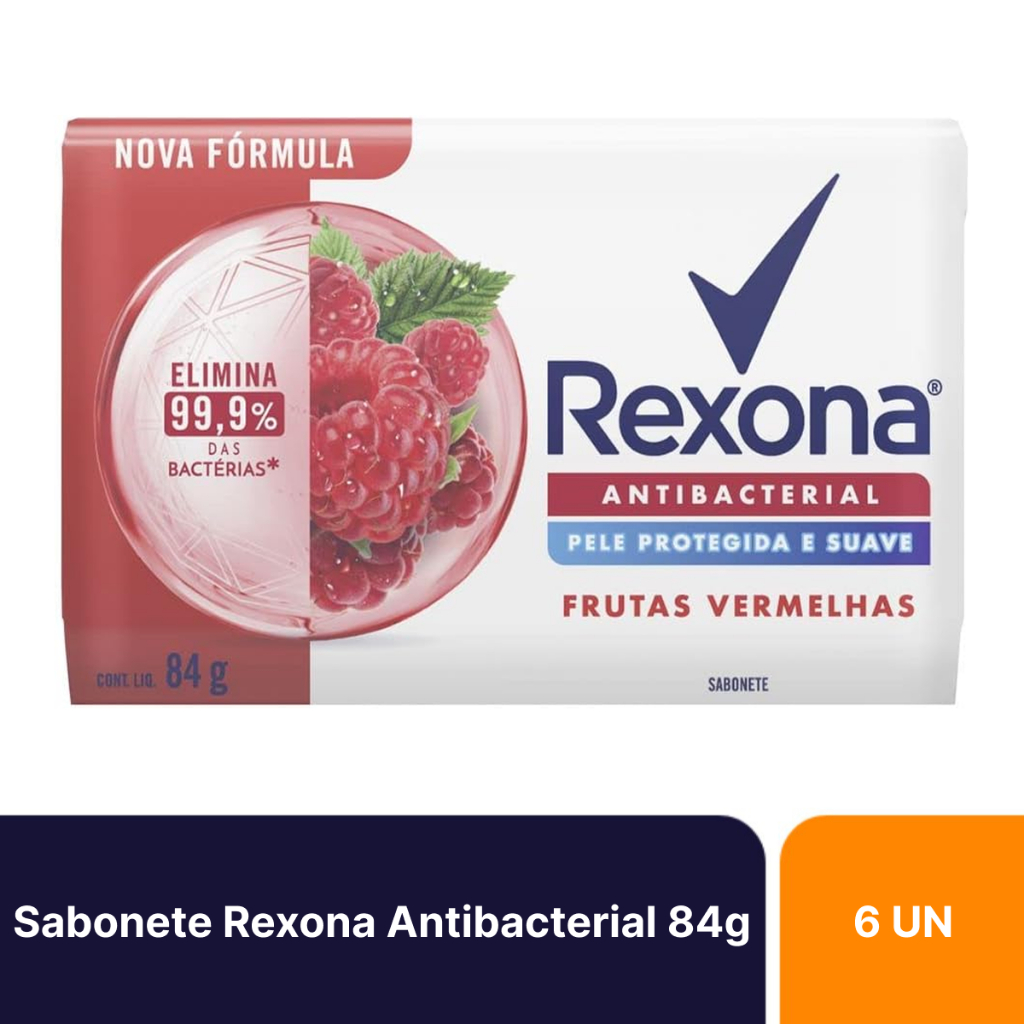Kit 6un Sabonetes Em Barra Rexona Antibacterial Frutas Vermelhas 84g