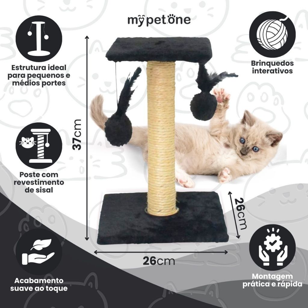 Detalhes do Arranhador Para Gatos Bolinhas Divertidas Preto - São Pet