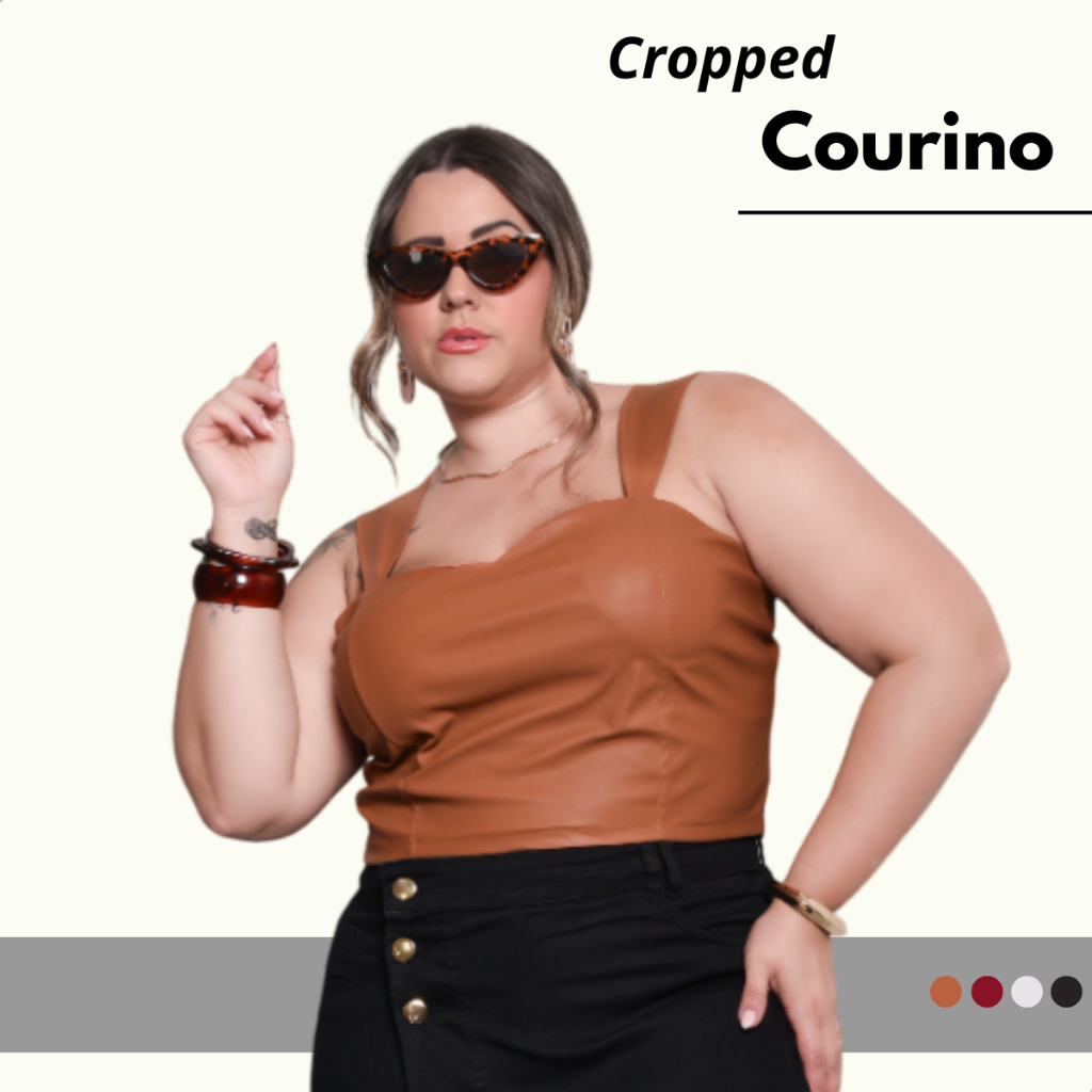 Blusa Couro Sintético Plus Size Moda Feminina Blusa Cropped Alças Grossa Estilosa em Oferta na Shopee