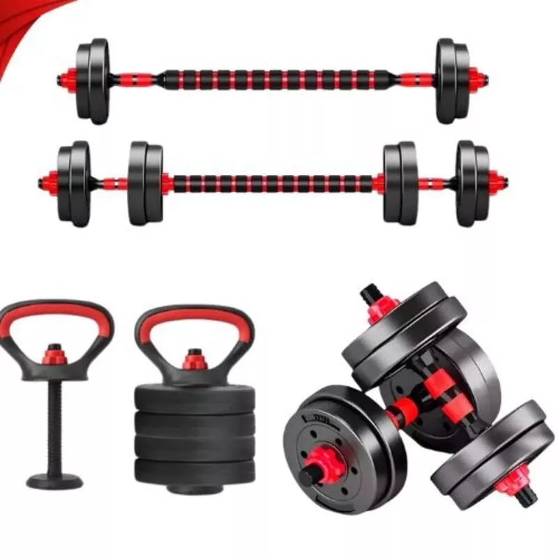 Kit Treino Funcional 10/15/20kg Halteres Barra Supino Kettlebell Preto — imagem 1