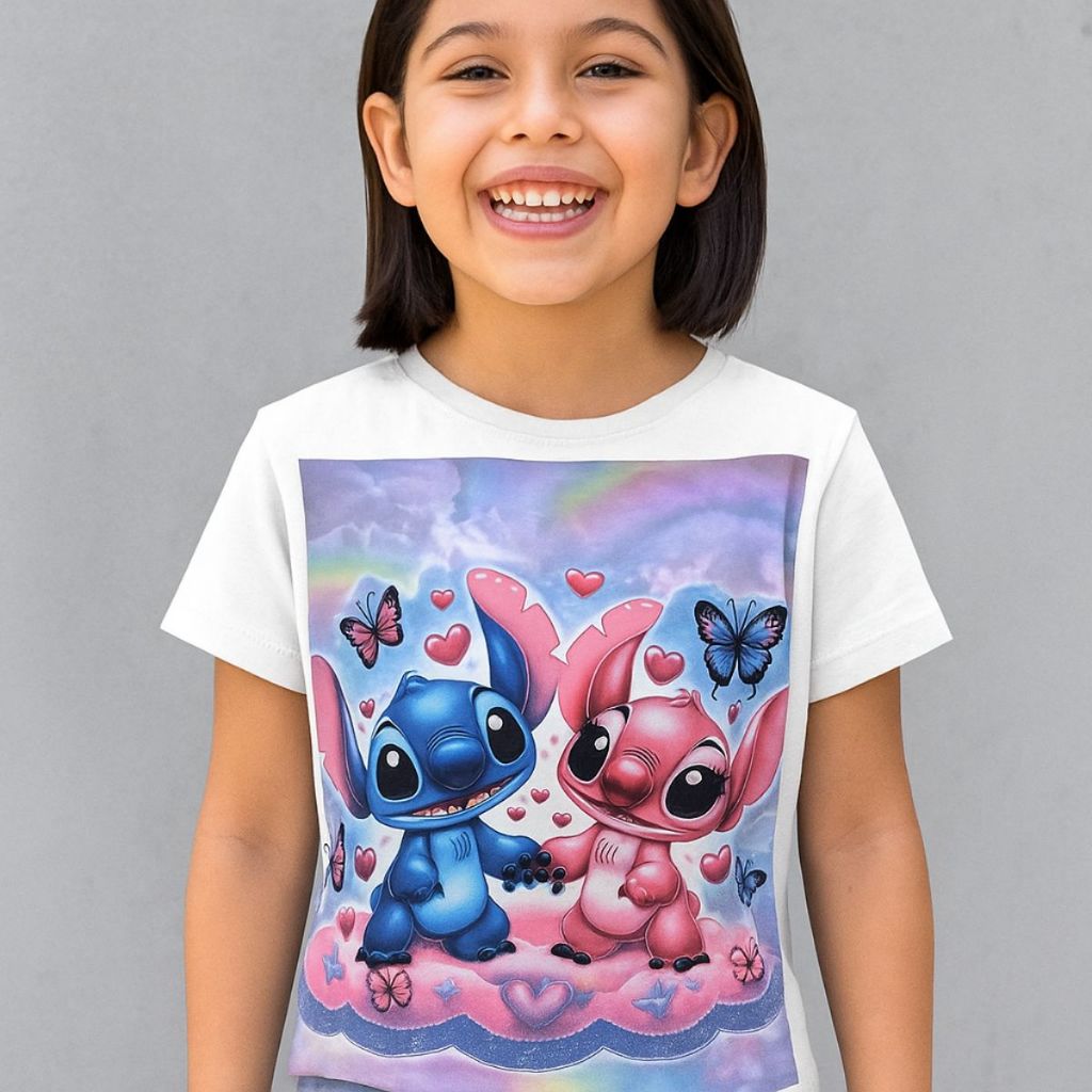 Blusinhas Batas Básicas Casual Infantil Personalizadas Estampa- Stitch