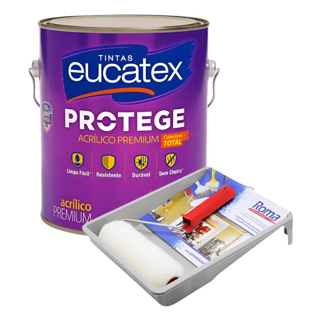 Kit Tinta Acrilica Protege Eucatex Bandeja Rolo Roma Galao 3,6l Pintura Parede Lavavel Sem Cheiro em Oferta na Shopee