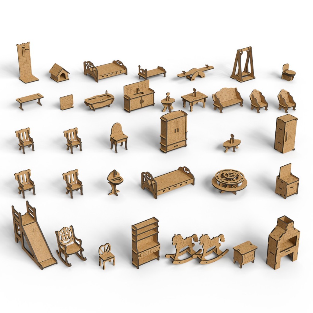 Kit 36 Mini Móveis Casinha De Bonecas  Desmontados - MDF Criativa