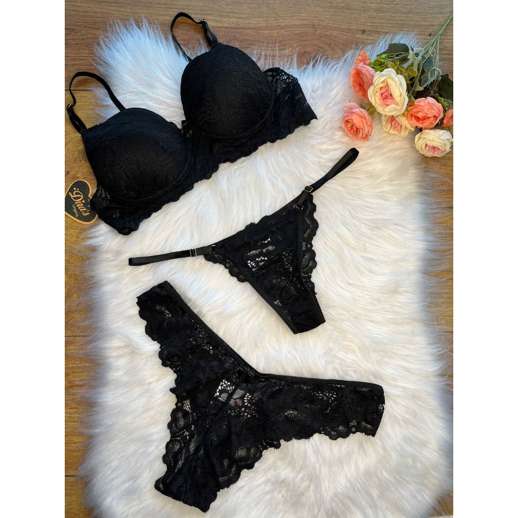 lingerie de luxo com duas calcinha e sutiã fio dental 💕 em Oferta na Shopee