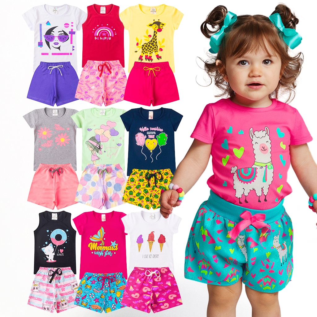 Kit 2, 6 ou 10 Peças Peças Roupa Infantil Menina Verão Conjunto Criança Feminino Tamanho 1 ao 14