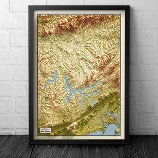 Mapa de São Paulo Foil com Relevo Topográfico - Viário - Rodovias