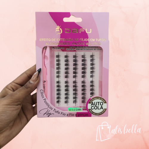 Kit Completo de Cílios Postiços Fio a Fio 0.07-D9-14Mix com Adesivos e Selos de Cílios + Conjunto de Pinças Dafu