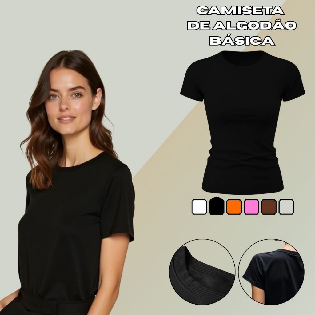 Camiseta Plus Size T-shirt Feminina Lisa Moda Camisa Básica Blusa Blusinha Algodão Premium