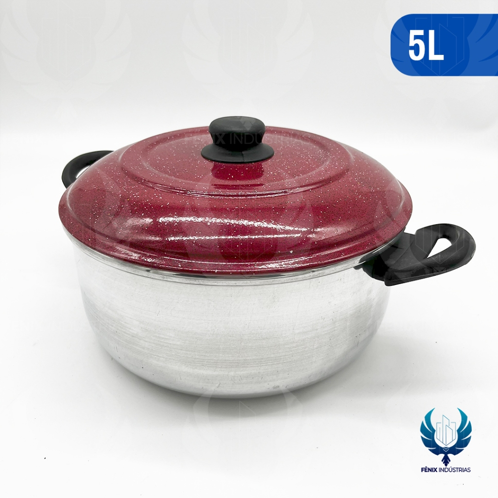 Caçarola de Alumínio Nº 24 – 5,0 Litros com Tampa Colorida | Linha Colored Lid c/ Alça | Indústrias Fênix
