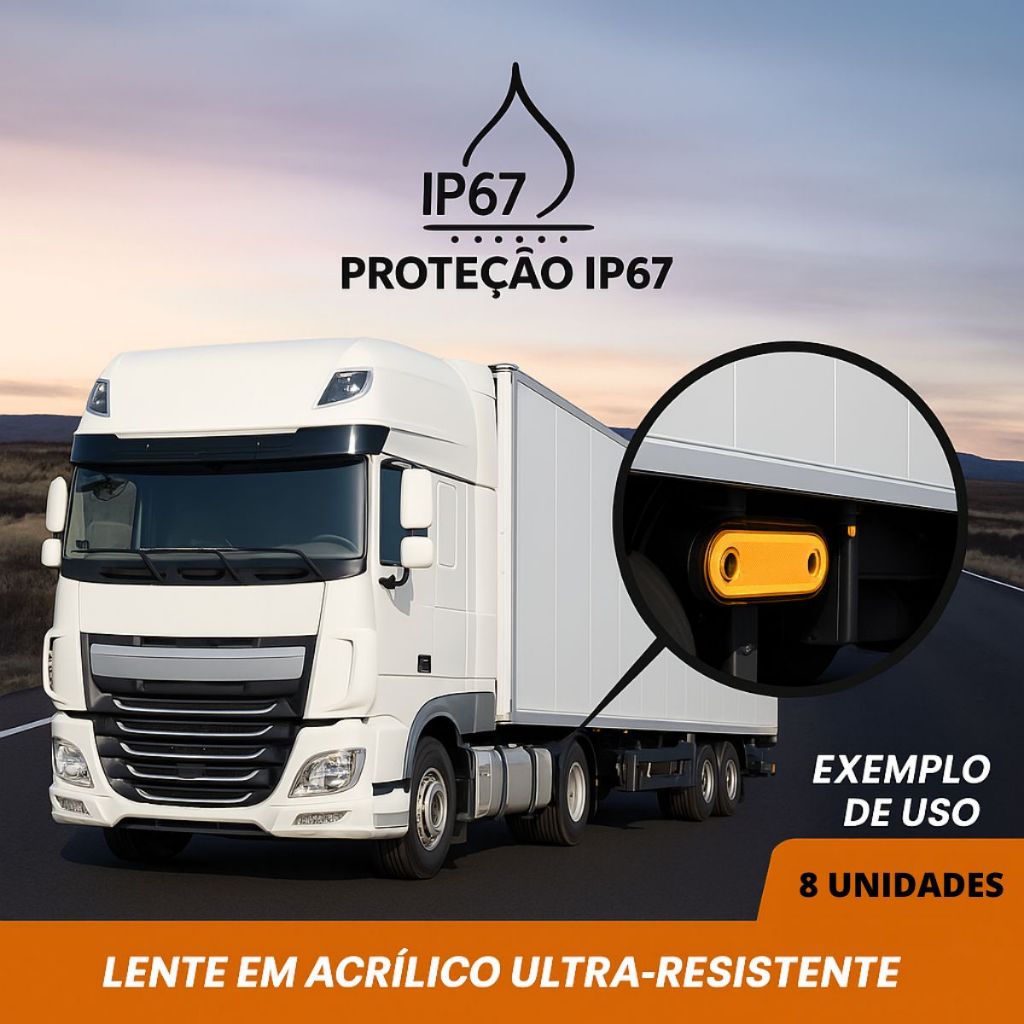 8 Lanternas Led Lateral Caminhão Carro Onibus Carreta Reboque Bau Ambar Uso Universal - 12V - 14V — imagem 2 de 2