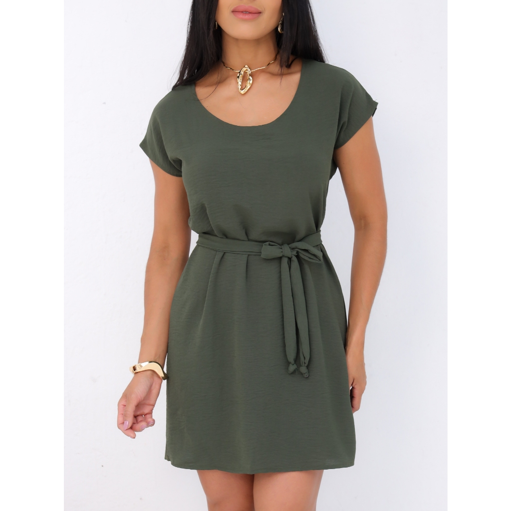 Vestido Feminino Curto Confortável Dunas Leve Elegante Cinto em Oferta na Shopee
