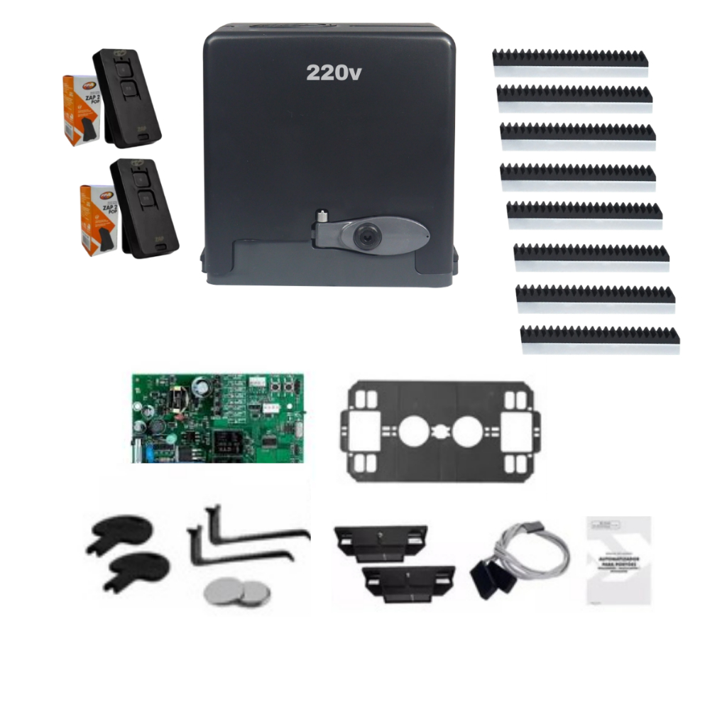 Kit Motor 220v Deslizante Portao 400kg Casa + 4M Cremalheira + 2 controles - Ppa Dz Stark Home