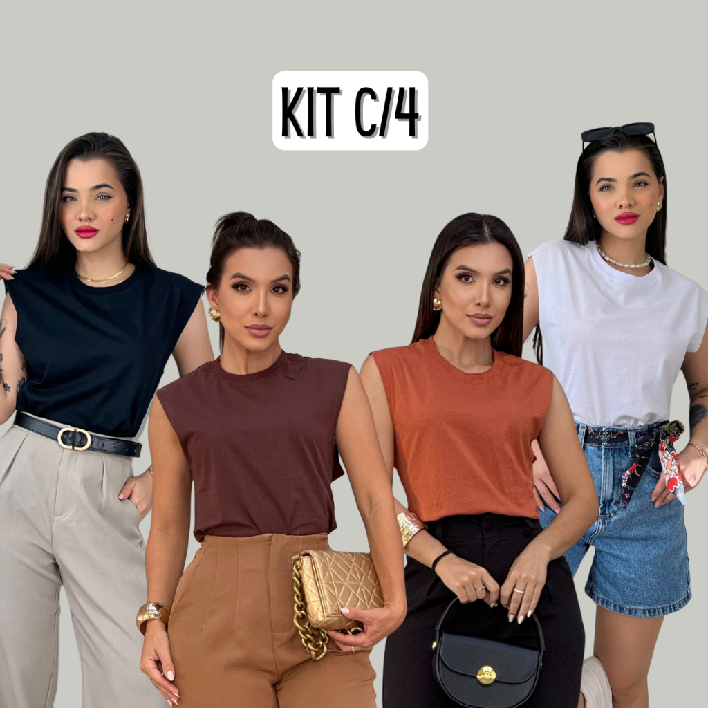 4 Blusas Muscle Tee Cavada Combo T-shirt feminina Basica 100% Algodão Sem Estampa academia blusinha