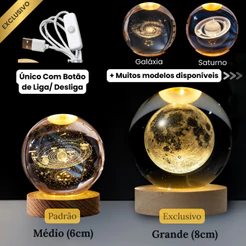 Luminária Bola de Cristal Led Mesa Globo Vidro 3d Base Madeira Decoração Abajur Presente Quarto Lua
