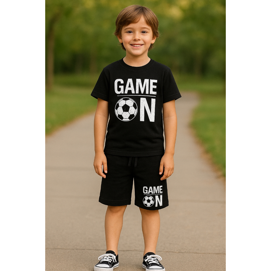 Conjunto Infantil Camiseta+Short Moletom Confortável Game ON Estiloso