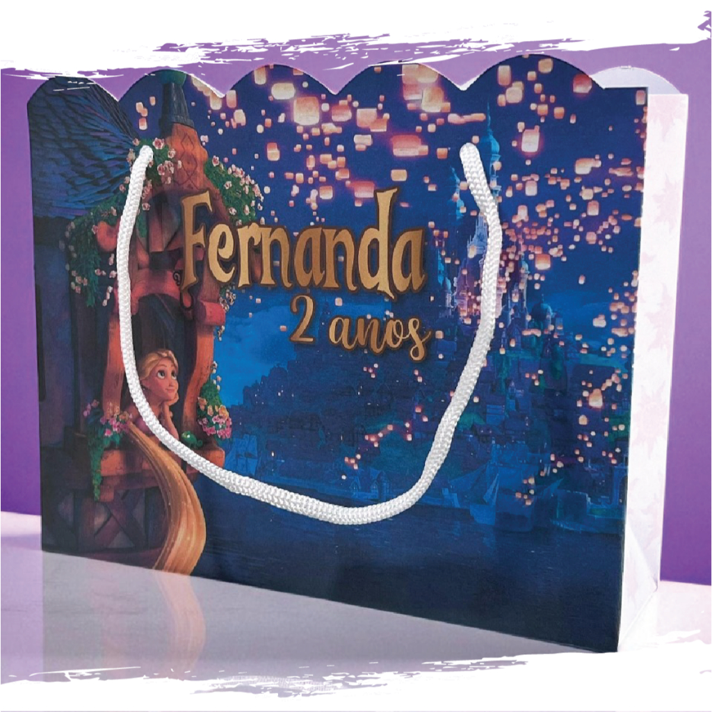 Sacolinha de Festa Rapunzel Lembrancinha Personalizada Kit Festa Sacola Ondulada Princesa Princesas