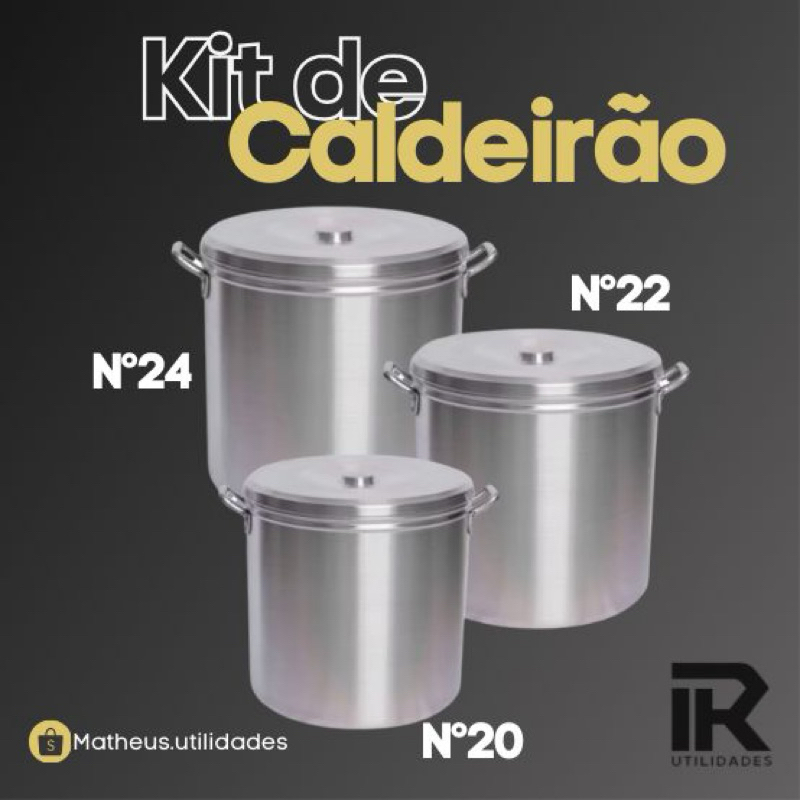Jogo 3 Caldeirão N 20 22 24 Panela Alumínio Grande Linha Cozinha Industrial Hotel Restaurantes