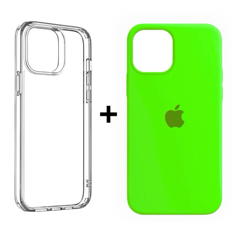 Kit 2 Capinhas Case Silicone Aveludada Colorida e acrílico Transparente para iphone 13 13Pro 13Promax