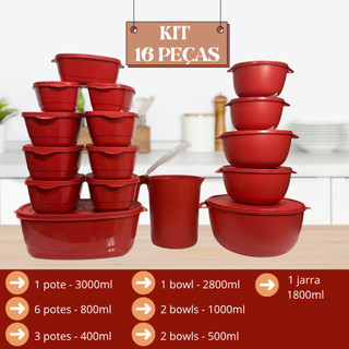 Kit Jogo de Cozinha c/16 Peças Potes de Plastico Hermetico Resistente Ideal Para Armazena…