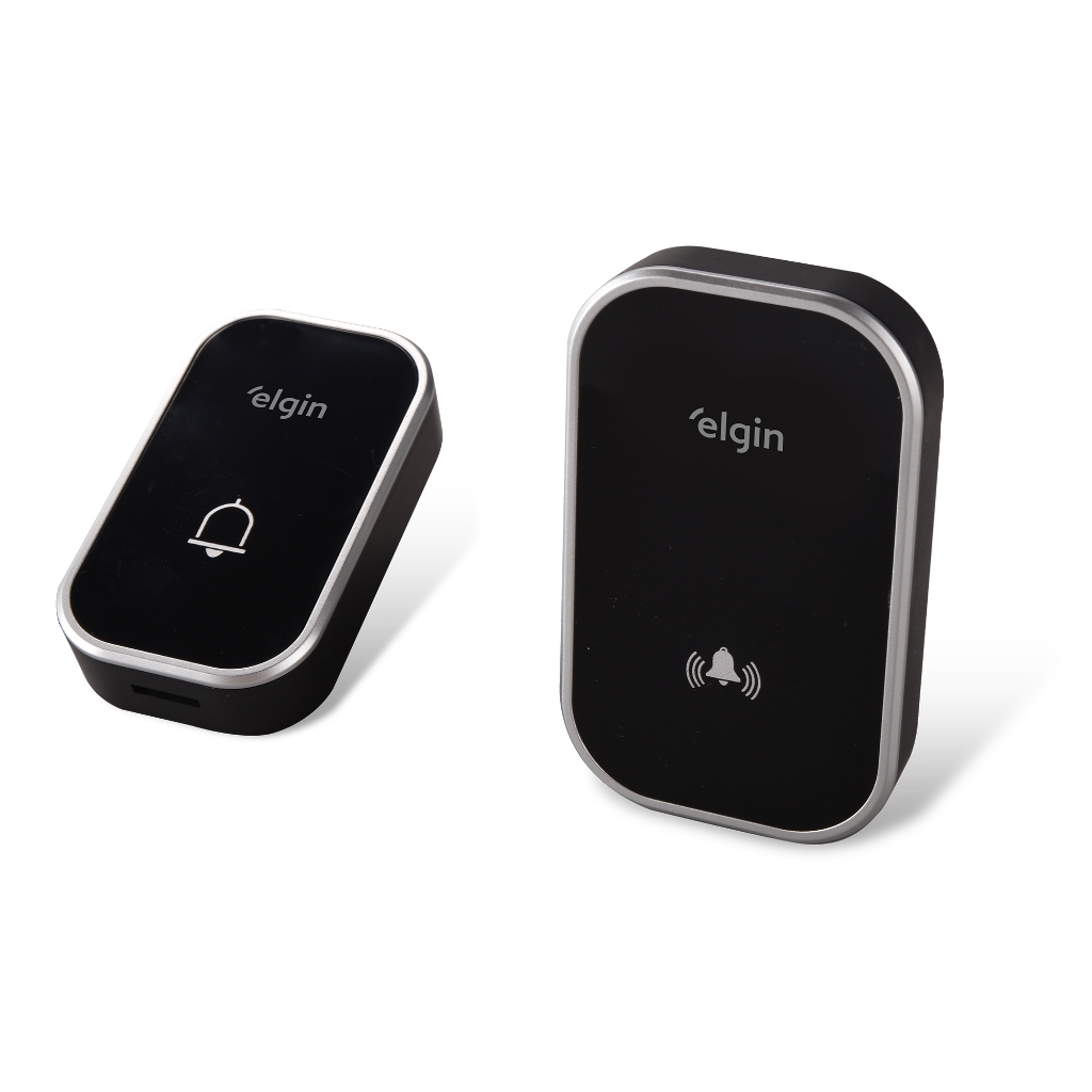 Campainha Sem Fio Elgin Preta (Alcance até 280m - Controle de Volume - 36 Sons) Bivolt