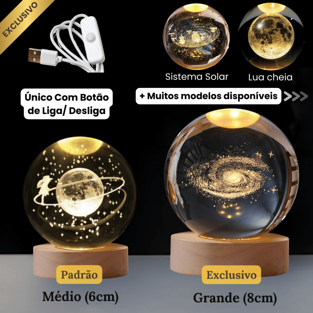 Luminária Led de Mesa Bola de Cristal Vidro 3d Base Madeira Decoração Enfeite Leitura Presente em Oferta na Shopee