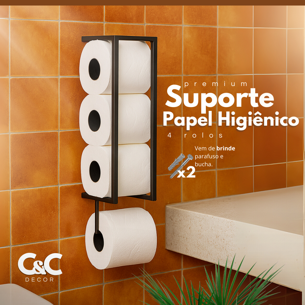 Suporte Porta Papel Higiênico Parede Preto Texturizado