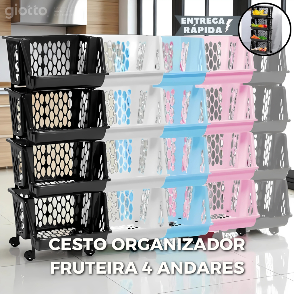 Cesto Fruteira De Chão Modular 4 Andares Organizador Fruteira utensilios quarto casa Detalhe Vazado em Oferta na Shopee
