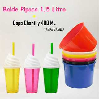 Kit 25 Cinema Festa Balde Pipoca 1,5 LT + 25 Copos Chantily 400 ML Lembrancinha em Oferta na Shopee