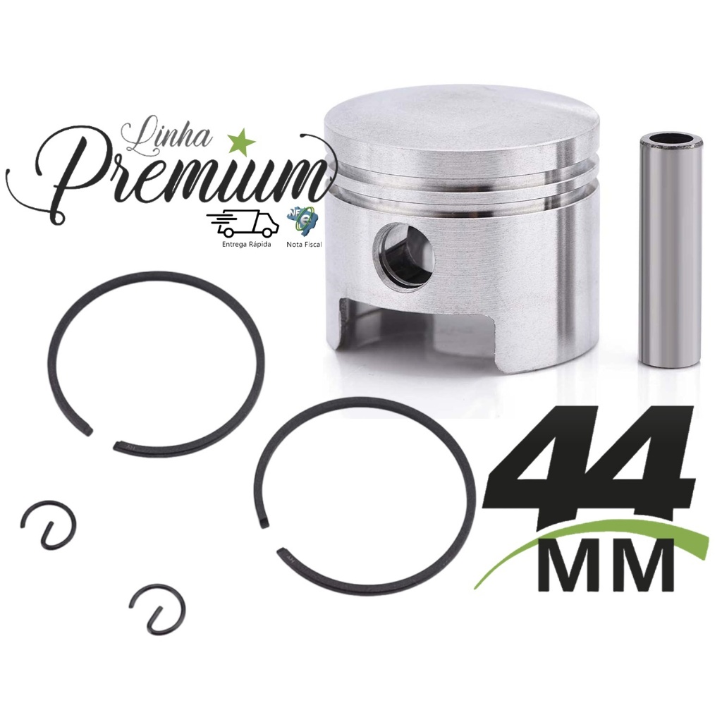Kit Pistão e Anéis 44mm P/ Roçadeira Toyama/Nakasaki/Garthen/Terra/Intech/Branco/FortG Entre Outras