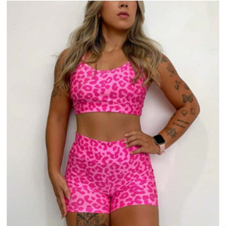 Conjunto academia onça Rosa em Oferta na Shopee