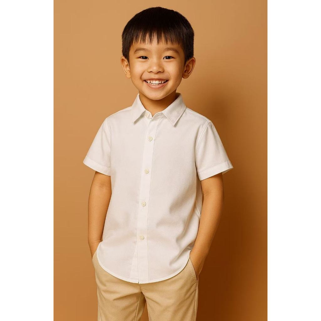 Camisa Social Infantil Menino Canga Curta Botões Viscolinho Elegante Verão Casual Confortável