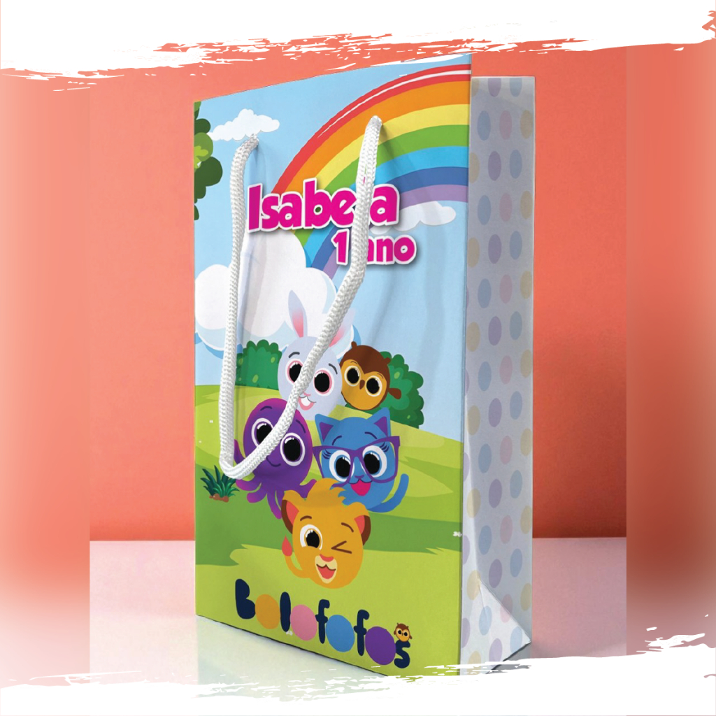 Sacolinha de Festa Bolofofo Menina Lembrancinha Personalizada Kit Festa Sacola Pé Bolofofos