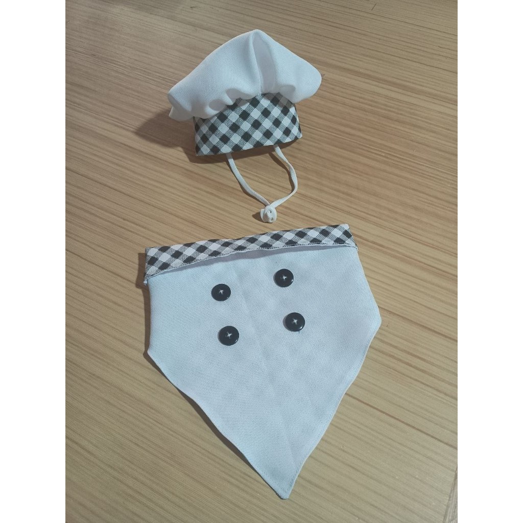 BANDANA PET DOG CHEF COZINHEIRO + CHAPÉU BOTÃO DE PRESSÃO PARA CÃES E GATOS