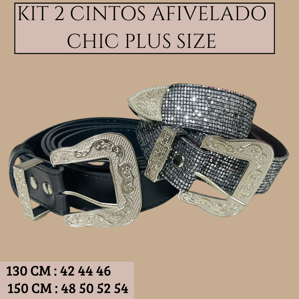 Kit 2 Cintos Plus Size Feminino Fivela Country Casual Social Elegante